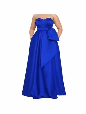 Strapless Sapphire Blue Evening Gown with Side Sash